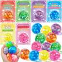 Valentines Day Cards for Kids School - 24 Pack Glitter Stretchy Balls, Valentines Day Gifts for Kids, Squeeze Stress Fidget Toys for Classroom Prize Exchange, Valentine Party Favors for Boys Girls
