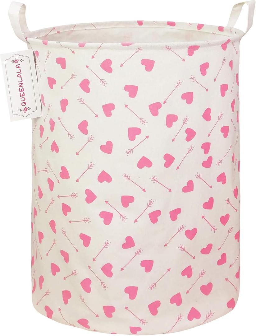 QUEENLALA Large Storage Basket, Laundry Hamper/ Bathroom/ Home Decor/ Collapsible Round Storage Bin, Boys and Girls Hamper/ Boxes/ Clothing(Heart Arrow)