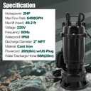 2HP Submersible Sump Pump 220V Cast Iron Sewage/Effluent Pump