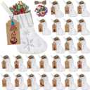 24 Set Mini White Christmas Stockings Set with Silver Sequin Snowflake 6 Inch Faux Fur Xmas Hanging Stocking Bulk Small Plush Xmas Stocking with Christmas Kraft Gift Tags