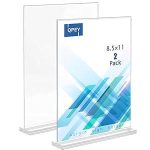 2 Pack Acrylic Sign Holder, 8.5 x 11 inches Clear Sign Holder T Shape Double-Sided Table Menu Display Stand Desktop Display Stand Paper Holder Acrylic Sign (Transparent)