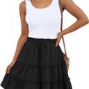 Lepunuo Boho Skirts for Women Flowy Casual Cute Skorts Built-in Shorts Floral Ruffle Tiered Skirts with Pockets, Large, A- Black