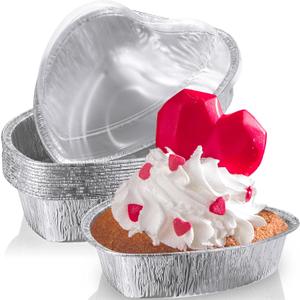 Hushee 12 Pcs 27 oz Valentine's Day Heart Shaped Cake Pan with Lid 7.4 Inch Aluminum Foil Disposable Cupcake Baking Pan Heart Food Packing Muffin Tin Liner Pudding Cooking Cup for Mother's Day