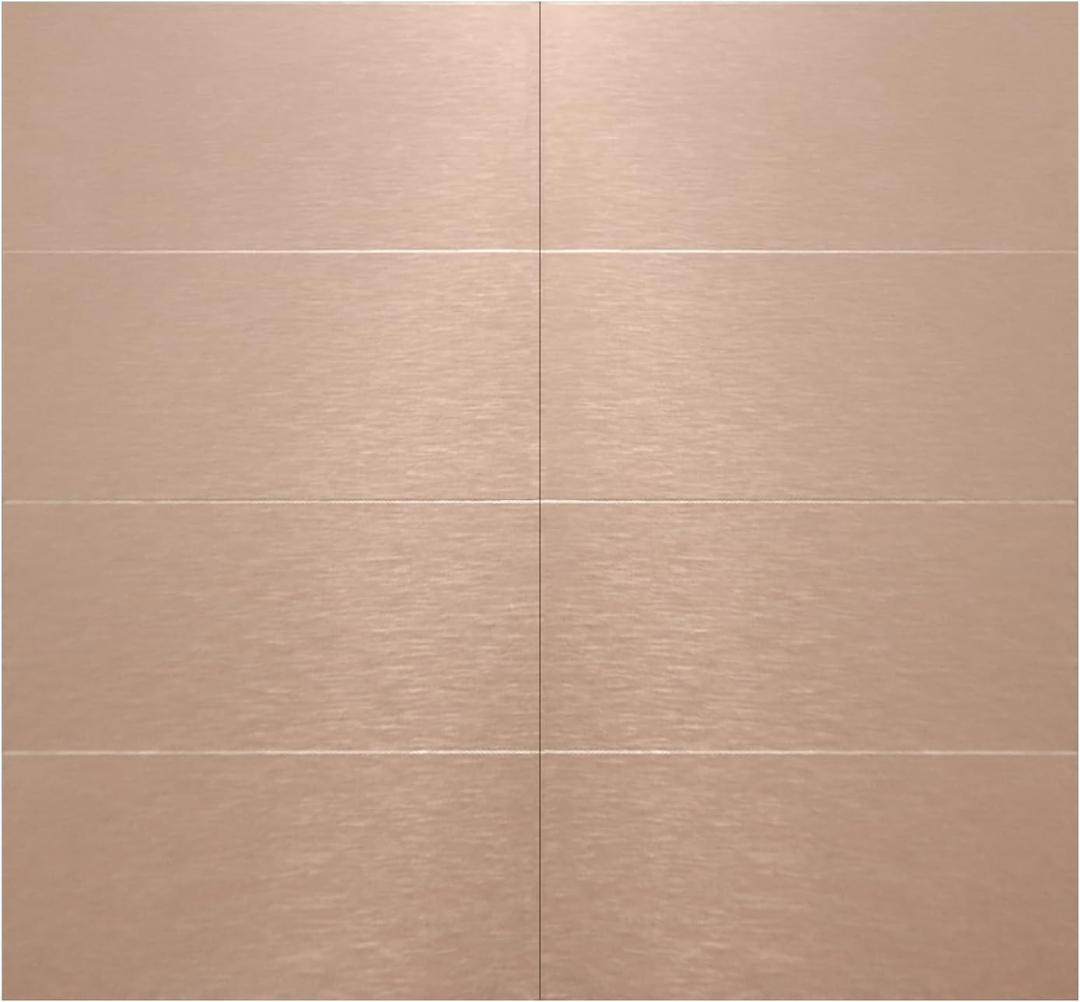 Aluminum Peel and Stick Backsplash Panels - 3"x6" Brushed Copper Kitchen Wall Decor, 80-Piece (Rose Gold)