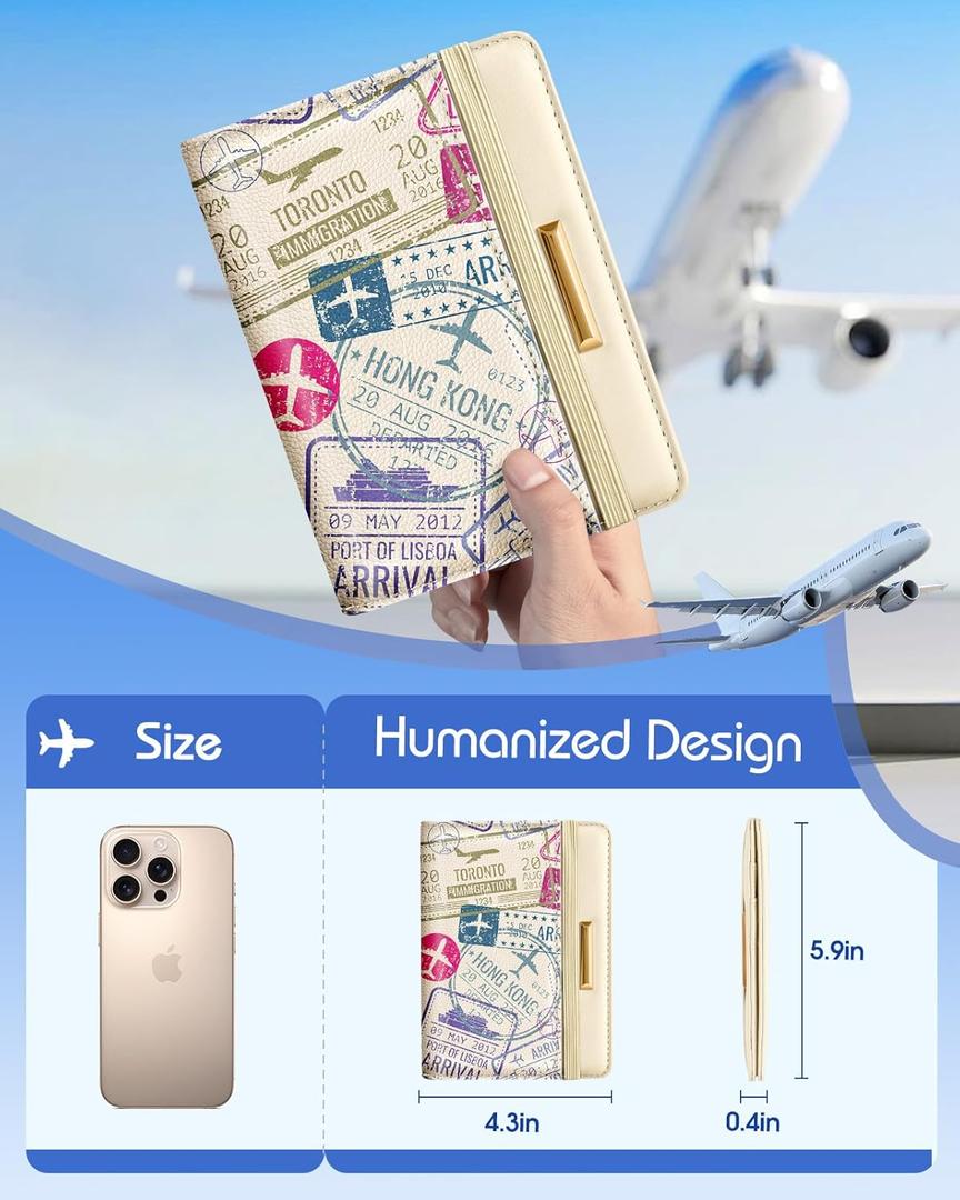 Slohif Airtag Passport Holder Cover Wallet Case for Travel Women - Leather RFID Blocking Passport Book Multiple Personalized Organizer Slim Portable Carrier Card Slots Protector Sleeve Stamp