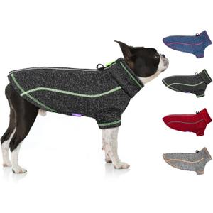 cyeollo Dog Fleece Jacket Reflective Coats with D Ring Zipper Up Jackets Cozy Dog Sweaters for Small Dogs Clothes (Large)