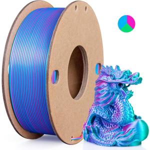 Silk PLA 3D Printer Filament Triple Color Silk PLA Filament 1.75mm 3D Printing Filament Fit Most FDM Printers, 250g Spool(0.55lbs), 3 in 1 Color Rose Red Sky Blue Green