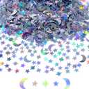 4000 PCS Moon Star Confetti for Table, Glitter Star Confetti, Laser Paper Rainbow Foil Confetti Moon Stars Glitter Scatter for Wedding Party Birthday Festival Decorations