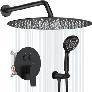 SR SUN RISE Shower System, 10 inch Multifunction Shower Faucet Set, 6 Setting High Pressure Handheld Rain Shower Head Kits, Valve Included - Push Button Diverter,Stainless Steel,Matte Black