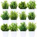 Unittype 12 Pcs Fake Plants Small Artificial Faux Plants for Shelf Mini Plastic Potted Greenery for Home Office Desk Bathroom Bedroom Indoor Decor(White Pot,Green)