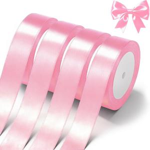 Pink Satin Ribbon 1 Inch x 4 Rolls Pink Wide Satin Fabric Ribbon for Gift Packaging, Christmas, Wedding, Flower Bouquet, Holiday Party, Invitation