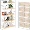 BHG Vintage Multifunctional Folding Bookshelf, No-Assembly Plant Stand Storage Rack Shelves for Home Office (White, 5-Tier)