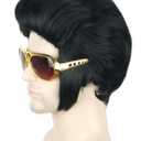 Topcosplay Men Wig and Glasses Black Short Wigs Cosplay Halloween Costumes Wig Funny Man Wigs