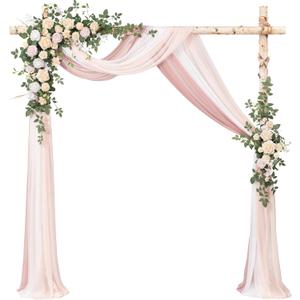 Ling's moment Wedding Arch Flowers with Drapes Kit-Pack of 5, 2pcs Flower Arrangements 3pcs Sheer Hanging Drapes White Ceremony Arbor Backdrop Artificial Rose Floral Decorations, Blush Cream