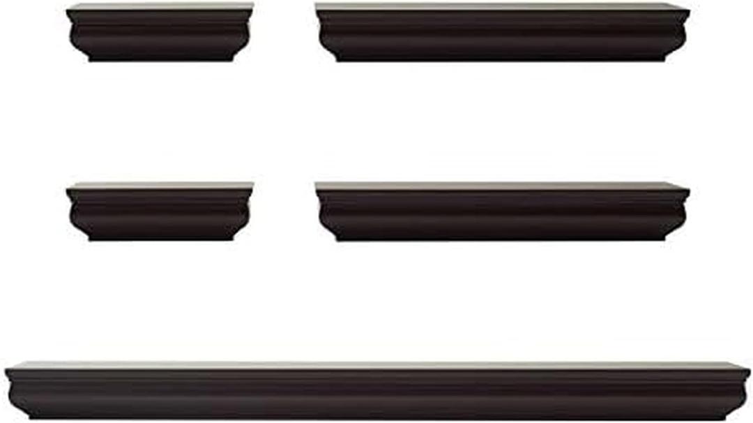 MELANNCO Floating Molding Shelves for Bedroom, Living Room, Bathroom, Kitchen, Nursery, Set of 5, Espresso