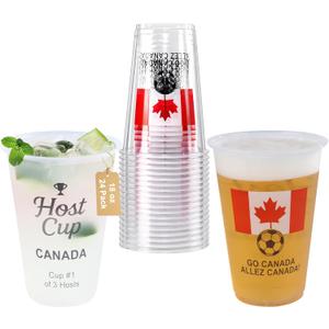 18 oz Host Cup Celebrating World Soccer Tournament Host Canada, 24-Count Disposable Plastic Party Cups, National Flag Themed for Fan Event Decorations Game-Day Festival, ALLEZ CANADA 2026