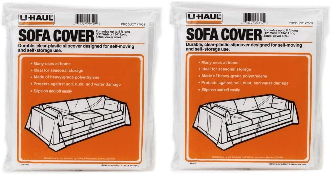 U-Haul Sofa Covers - 2 Pack  Plastic Moving and Storage Covers for Couches Up to 8 Long  134 x 42 Covers  Water Resistant