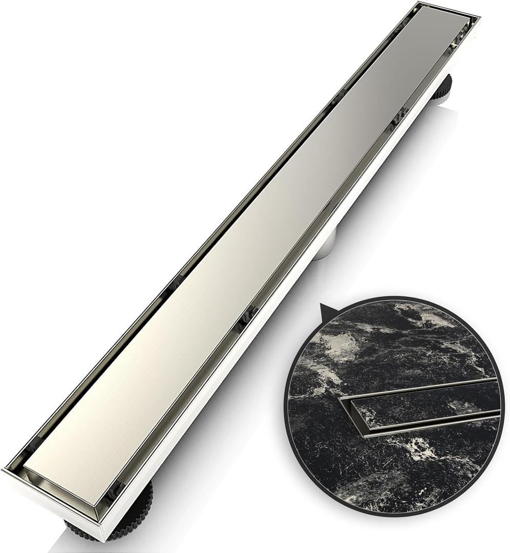 WEBANG 24 Inch Linear Shower Drain Rectangular Floor Drain with Accessories Reversible 2-in-1 Cover Tile Insert Grate Removable SUS304 Stainless Steel CUPC Certified Brushed Nickel