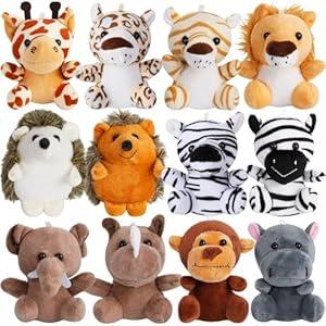 Small Stuffed Animal Bulk  12 Cute & Cuddly Small Plush Toys, 4.5 Inch Fluffy Stuffies, Animals Keychain Decoration, Carnival Prizes, School Gifts, Valentine's Day and More