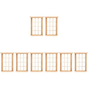Angoily 1: 12 Scale Dollhouse Windows, 8 Pcs 4" Dollhouse Furniture 12-Pane Unfinished Miniature Craft Wooden Door Frame Photograph Props, Doll House Windows Model, DIY Bedroom