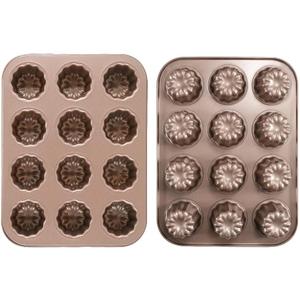 12-Cavity Professional Bakeware Set: Non-Stick Madeline Pans, Canele Molds & Donut Pan for Baking - Multi-Use French Madeleine Pan, Cannoli Forms, Cheesecake Molds & Chocoflan Tins
