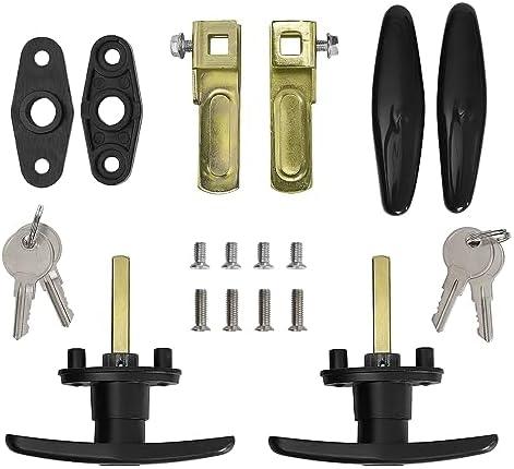 Wedelweib Matching T-Handles Lock Set Locking T-Handle Set for Truck Camper Shell with Dust Cover -2 Pack clockwise and Counter-clockwise with 4 Keys and Hardware（Key Alike）