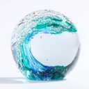 Qianwei Hand Blown Ocean Waves Crystal Ball - Glass Collectible Figurines Spere - Paperweight Glass Ball Aquarium DecorOffice Decor Ocean Lovers