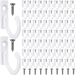 Zhehao 100 Pieces Key Hooks Jewelry Small Hook Key Hanging Small Wall Mounted Single Hook Robe Clasp Coat Hooks and 110 Pcs Screws for Hanging Hat, Scarf, Bag(White,100 Pieces)
