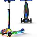 2-in-1 Adjustable Kick Scooter for Kids 3-5 (Suitable 3-12 Years),5-Level Handlebar & Removable Seat, LED Light-Up Wheels, Wide Deck, Foldable Design for Indoor/Outdoor Use - Girls & Boys