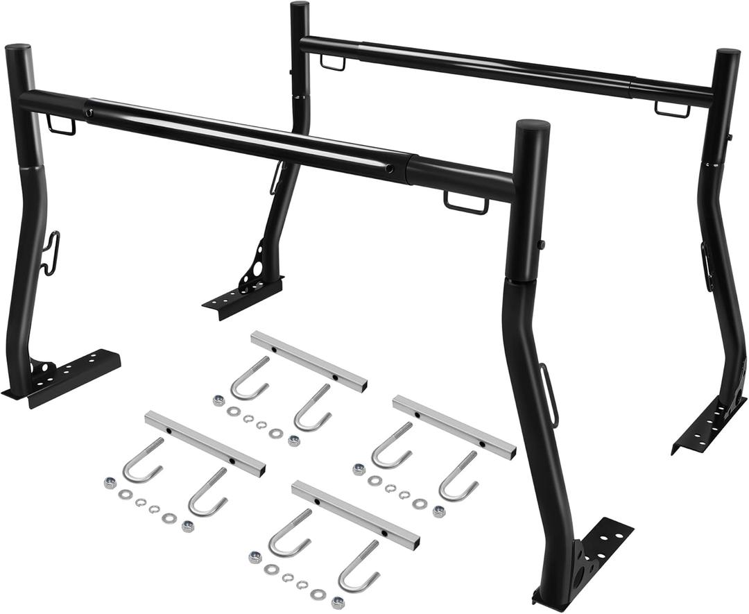 JY PERFORMANCE Truck Ladder Racks 800Ibs Capacity Extendable Pick-up Truck Bed Ladder Rack, Universal Heavy Duty (J-Bolt Clamps)
