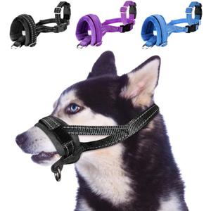 SlowTon Soft Dog Muzzle, Adjustable Padded Nylon Muzzle for Large Medium Dogs Anti Chewing Barking Biting, Allow Dog Pant & Drink (Black, S)