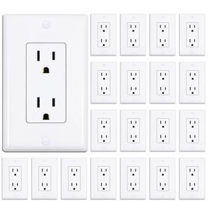 ThunderWay Decorator Receptacle Outlet with Wall Plate, Non-Tamper-Resistant Electrical Outlet, 15 amp Outlet, Self-Grounding, UL Listed, White (20 Pack)