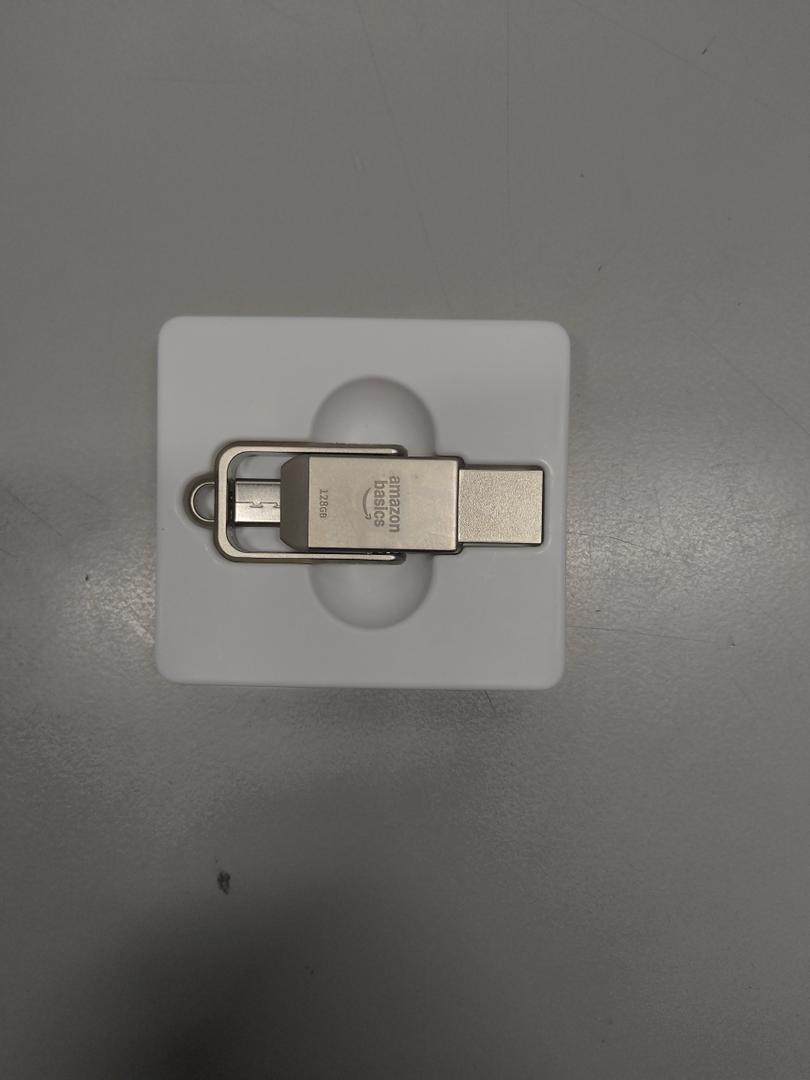 Amazon Basics 128GB USB Flash Drive, Thumb Drive Memory Stick with USB C and USB A Dual Ports, Champagne Silver