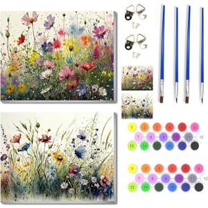 VIGEGU 2 Pack Flower Paint by Numbers Kit for Adults with Framed,Flowers Paint by Number DIY Adult Paint by Number Kits for Wall Decor 10x12in