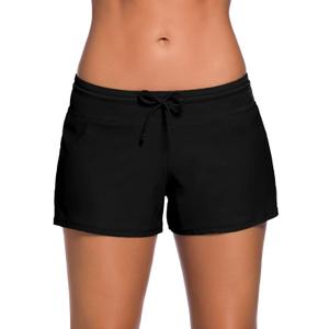 Aleumdr Womens 3" Waistband Swimsuit Bottom Boy Shorts Swimming Panty (Black, M)