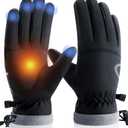 PULIOU Winter Waterproof Thermal Gloves for Men Women, Cold Weather Windproof Ski Snow Gloves with Touchscreen Fingers for Running Cycling Hiking Driving (Medium, Black)