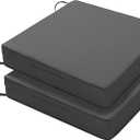 Favoyard Patio Chair Cushions 19 x 19 x 3 Inch Waterproof Outdoor Seat Cushions for Patio Furniture 3-Year Color Fastness Garden Sofa Couch Chair Pads with Handle & Adjustable Straps Set of 2, Dark Grey