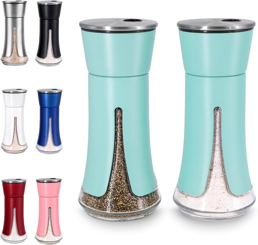 Teal Salt and Pepper Shakers by Aelga, Salt Shaker with Adjustable Pour Holes, Teal Kitchen Accessories, Decor for Kitchen, Restaurants, Camp, BBQ