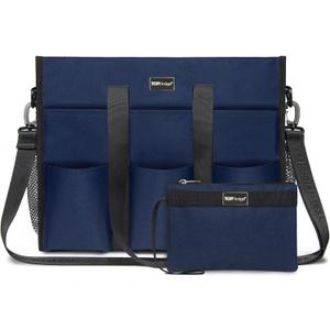 TOPDesign Utility Water Resistant Tote Bag with 22 Pockets, Top Zipper Closure & Thick Bottom Support, for Working Women