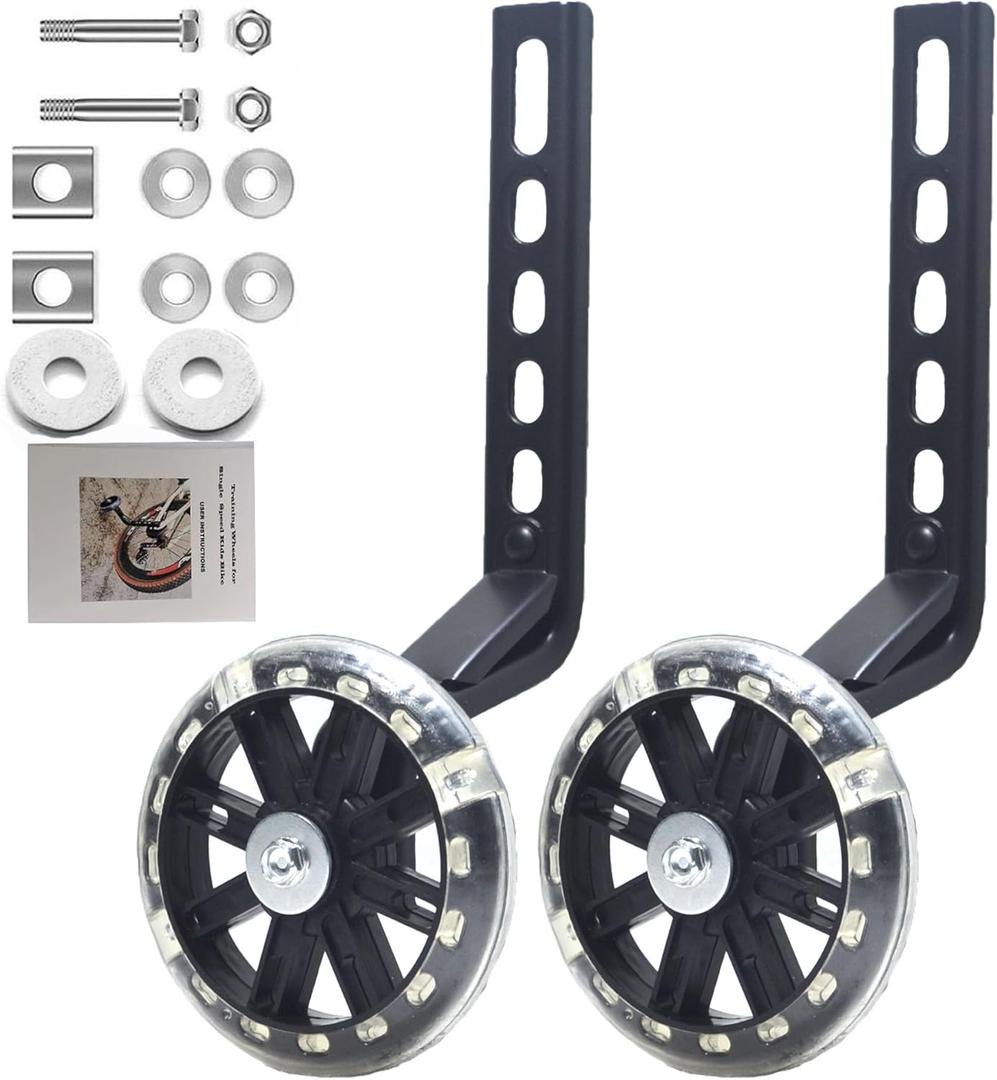 Gugou Flash Training Wheels for 12 14 16 18 20 Inch BikeBicycle Training Wheels for Single Speed Kids Bike (Black)