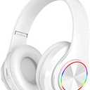 Wireless Bluetooth Headphones, Colorful LED Lights Comfort Over Ear Foldable Headset with Built-in Microphone, FM, SD Card Slot, Wired for School/Tablet Computer/PC/TV/Cellphones/Travel (White)