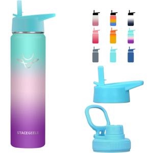 STACEGEELE Insulated Vacuum Water Bottle with Spout Lid & Screw on Top | Stainless Steel Flask for Kids Leak Proof Lightweight Eco Friendly 18oz / 24oz / 32 oz / 40oz(24oz Visions)