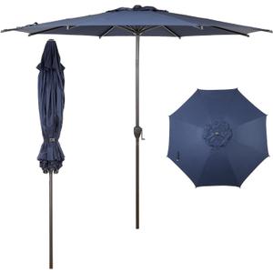 Abba Patio 9FT Lyon Outdoor Patio Umbrella Outdoor Table Umbrella with Push Button Tilt and Crank Market Umbrella 8 Sturdy Ribs UV Protection Waterproof for Garden Deck Backyard Pool Dark Blue