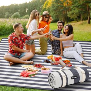 G GOOD GAIN Picnic Blankets Waterproof - 80"x80" Outdoor Blanket Extra Large Sand Free Foldable with Carry Strap for Beach, Camping, Park Grass, Hiking, Travel, Concerts, Indoor(Denim Blue)