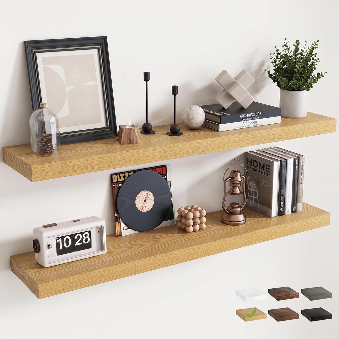 48 Inch Floating Shelves for Wall 2 Pack, 8"D Wood Grain Bathroom Shelves, 48"Wx8"Dx1.4"H, 2Pack