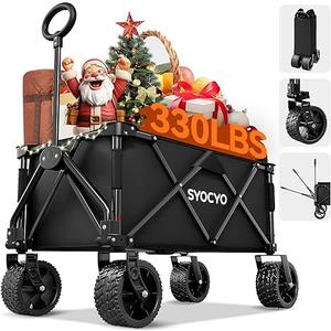 Collapsible Folding Wagon Cart, Wagons Carts Foldable with 330lbs Weight Capacity, Utility Garden Cart, Beach Wagon with All-Terrain Wheels for Camping, Sports, Shopping, Black