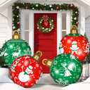 4 Pcs Inflatable Christmas Decorated Ball Ornaments 24 Inch Large PVC Inflatable Xmas Ball Giant Inflatable Ball Ornaments Ball Christmas Decorations Outdoor Yard for Garden Pool (Santa, Trees)