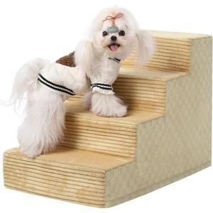 Vfrog Dog Stairs for Small Dogs,17.5" H,4-Step Dog Steps Ramp for Bed and Couch with High Density Foam,Non-Slip Pet Steps for Dogs and Cats,Pet Stairs with a Washable Cover,Khaki