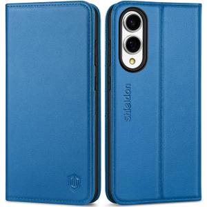 SHIELDON Case for Galaxy S25 Edge 6.7", Genuine Leather Wallet RFID Blocking Credit Card Holder Kickstand Magnetic Full Protective Cover Compatible with Galaxy S25 Edge 2025 - Sapphire Blue