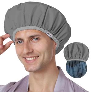 Years calm Men Shower Cap Reusable Waterproof, Dual-Layer Design, Double-Sided Use,Protects Hair in Shower, Spa, Travel & Cooking, Adjustable Elastic for Comfortable Fit (Blue Disguise, One Size)